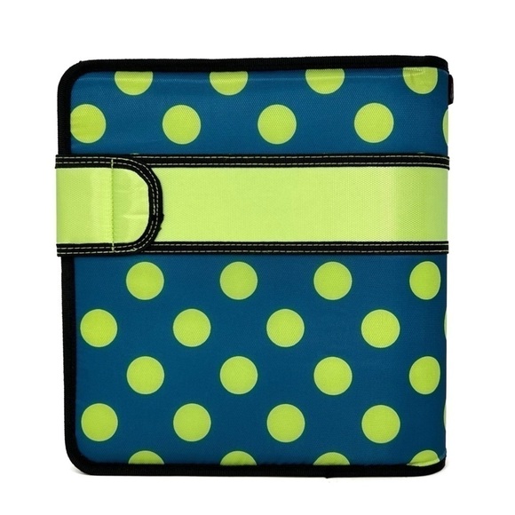 Case-It “The Open Tab” 2” Three Ring Binder Blue with Green Polka Dots New NWT - Picture 2 of 6
